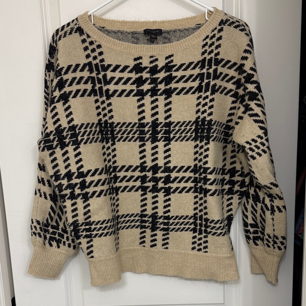Ann Taylor Factory Beige and Black Plaid Sweater